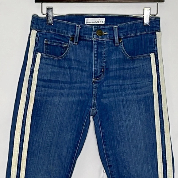 Loft Slim Pocket Side Trim Raw Step Hem Skinny Jeans - Size 27 - Picture 3 of 9
